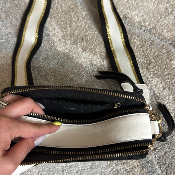 Forever 21 Elegant Black and White Crossbody Bag with Adjustable Strap